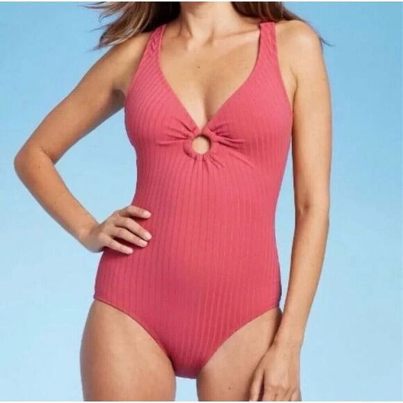 Kona Sol Size Medium V Neck With Cut Out Ring One Piece Swimsuit - Picture 1 of 5